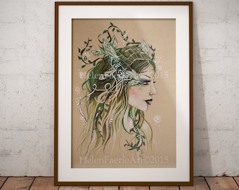 Woodland Fairy Art Print - Fantasy Greeting Card - Home Decor Poster - Wall Print - Ready To Frame - Green Nature Faery - Forest Lover Gifts