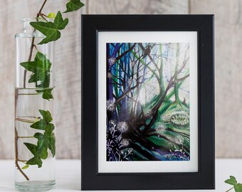 Woodland Silhouette Hare Art Print - Forest Green - Greeting Card - Occasion Card - Magical Forest Light - Illustrated Card - Ready To Frame