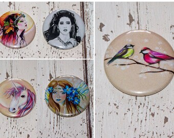 Unicorn Pocket Mirror - Small Handbag Gift - Round Mirror - Fantasy Fairy Art - Accessories - Lipstick Vanity Mirror