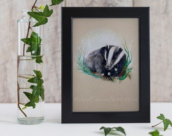 Badger Art Print - Wildlife Gifts - Ready to Frame - Greeting Card - Animal Wall Illustration - Woodland Home Decor