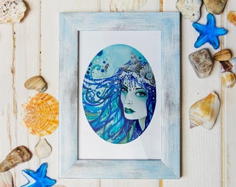 Mermaid Ocean Art Print - Beach Home Decor - Mythical Creatures - Under The Sea - Wall Art Poster - Ready to Frame - Birthday Greeting Card