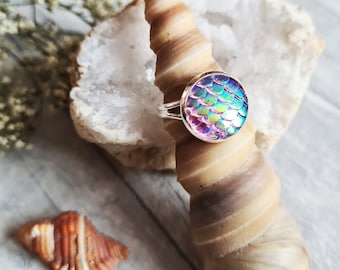 Mermaid Scale Adjustable Ring - Dragon Lover - Small Round Ring - Bronze Silver Tone Accessories - Statement Rings - Costume Jewellery Gift