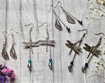 Dragonfly Fairy Wing Earrings - Woodland Nature Jewellery - Elven Faeries - Ear Wire Dangle Earrings - Magical Accessories - Fantasy Gift