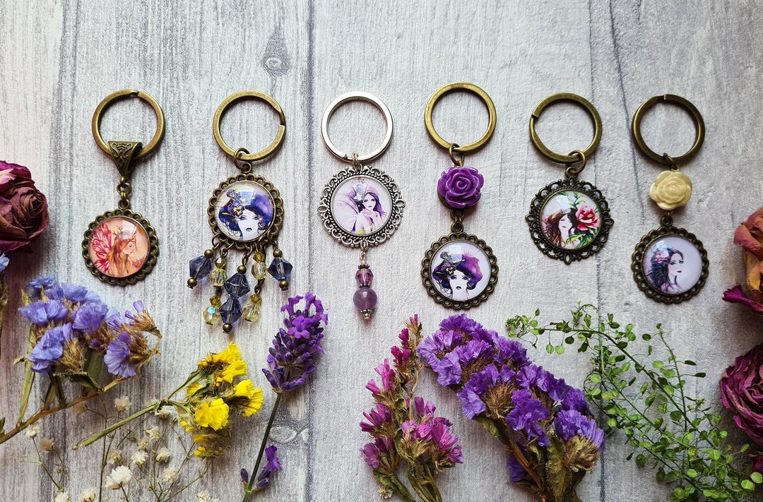 Bronze Key Ring Flower Fairy - Small Handbag Charm - Handmade ...