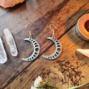 Lunar Moon Phases Goddess Silver Earrings Opalite Crystal Jewellery Crescent Waxing Waning Luna Pagan Wiccan Faery Moon Child LUNAR NO BEADS
