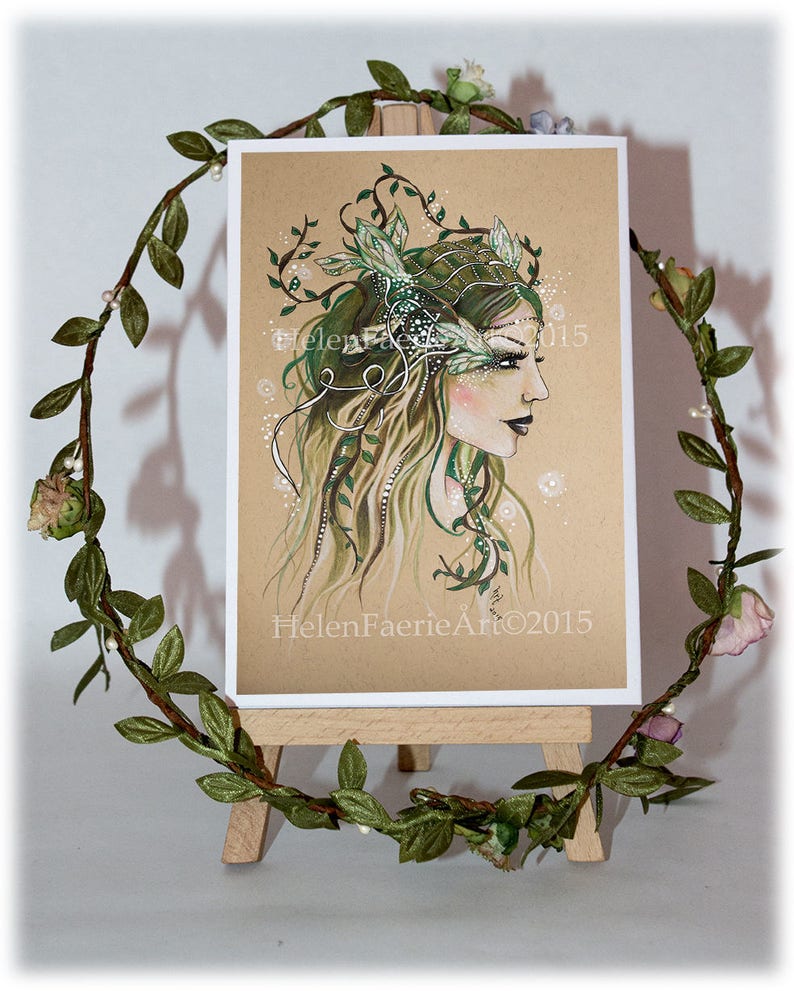 Woodland Fairy Art Print Fantasy Greeting Card Home Decor Poster Wall Print Ready To Frame Green Nature Faery Forest Lover Gifts image 4