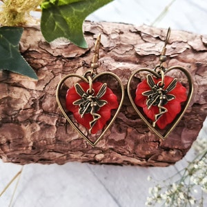 Bronze Fairy Heart Earrings Autumnal Leaves Woodland Forest Jewellery Drop Dangle Earrings Magical Jewellery Handmade Autumn Gift image 5