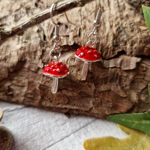 Red Agaric Mushroom Silver Earrings 3D Woodland Jewellery Wild Fungi Fungus Metal Forest Charm Nature Lover Autumnal Gift image 3