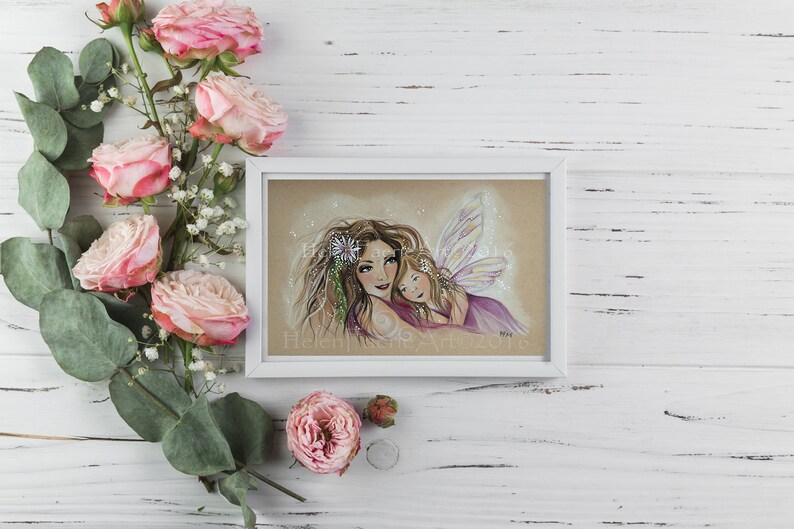 Fairy Art Card Motherhood Daughter New Mummy Celebration Wall Art Print Ready To Frame All Occasion Card Mother Daughter Gift image 2