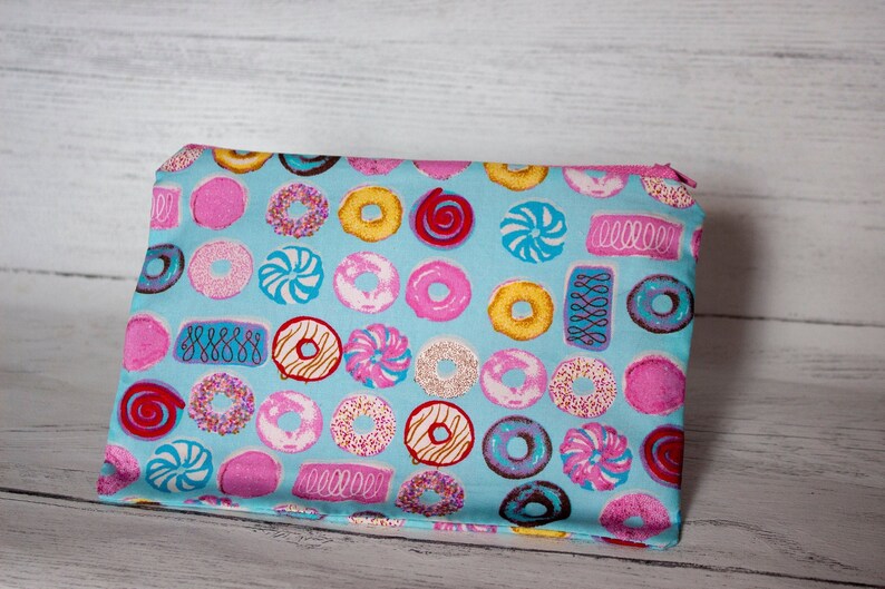 Doughnuts Fabric Stationary Addict Sweetie Lover Kawaii Style Pencil Case Handmade Cotton Purse Pink Sweets Zipper Pouch