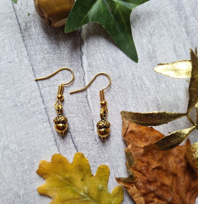 Acorn Woodland Drop Earrings English Oak Tree Pine Cones Bronze Jewellery Forest Magical Lover Celtic Symbols British Trees Love ACORN - GOLD (S)