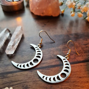 Lunar Moon Phases Goddess Silver Earrings Opalite Crystal Jewellery Crescent Waxing Waning Luna Pagan Wiccan Faery Moon Child image 10