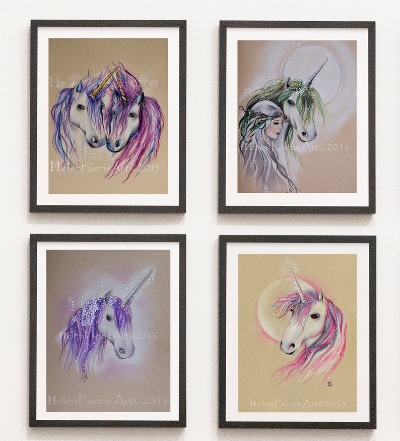 Unicorn Art Print Mythical Print Sets Illustration Wall Poster Nursery Decor Ready to Frame Greeting Card Set Fantasy Creatures image 4