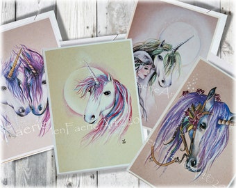 Unicorn Art Print  - Mythical Print Sets - Illustration Wall Poster - Nursery Decor - Ready to Frame - Greeting Card Set - Fantasy Creatures