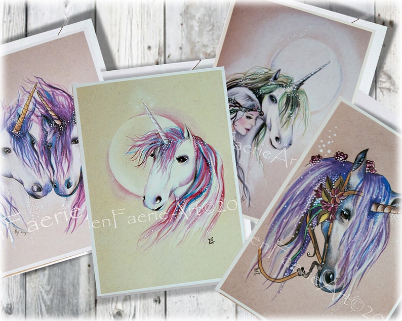 Unicorn Art Print Mythical Print Sets Illustration Wall Poster Nursery Decor Ready to Frame Greeting Card Set Fantasy Creatures image 1