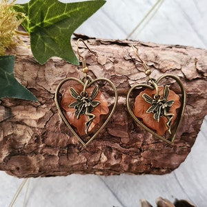Bronze Fairy Heart Earrings Autumnal Leaves Woodland Forest Jewellery Drop Dangle Earrings Magical Jewellery Handmade Autumn Gift image 7