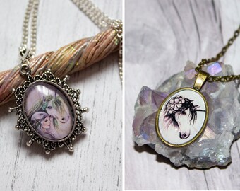 Unicorn Faery Pendant - Fairy Fae Necklace  - Mythical Creatures - Jewellery Gift - Cabochon Glass Pendant - Birthday Present - Handmade Art