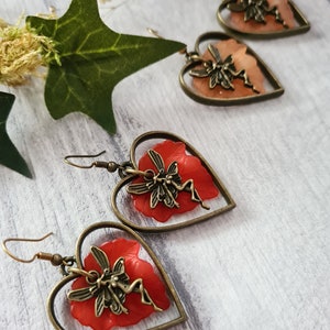 Bronze Fairy Heart Earrings Autumnal Leaves Woodland Forest Jewellery Drop Dangle Earrings Magical Jewellery Handmade Autumn Gift image 3