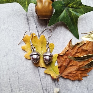 Acorn Woodland Drop Earrings English Oak Tree Pine Cones Bronze Jewellery Forest Magical Lover Celtic Symbols British Trees Love ACORN - SILVER (M)