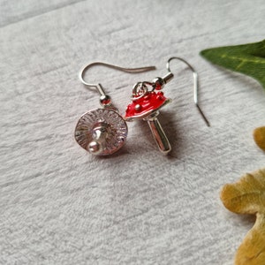 Red Agaric Mushroom Silver Earrings 3D Woodland Jewellery Wild Fungi Fungus Metal Forest Charm Nature Lover Autumnal Gift image 5