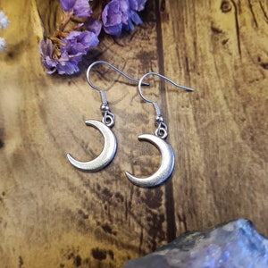 Lunar Moon Phases Goddess Silver Earrings Opalite Crystal Jewellery Crescent Waxing Waning Luna Pagan Wiccan Faery Moon Child CRESCENT - NO BEADS