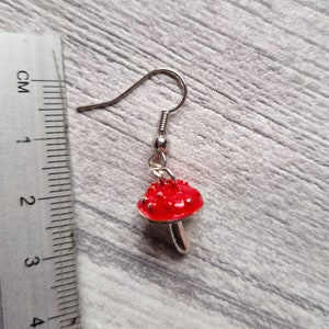 Red Agaric Mushroom Silver Earrings 3D Woodland Jewellery Wild Fungi Fungus Metal Forest Charm Nature Lover Autumnal Gift image 9