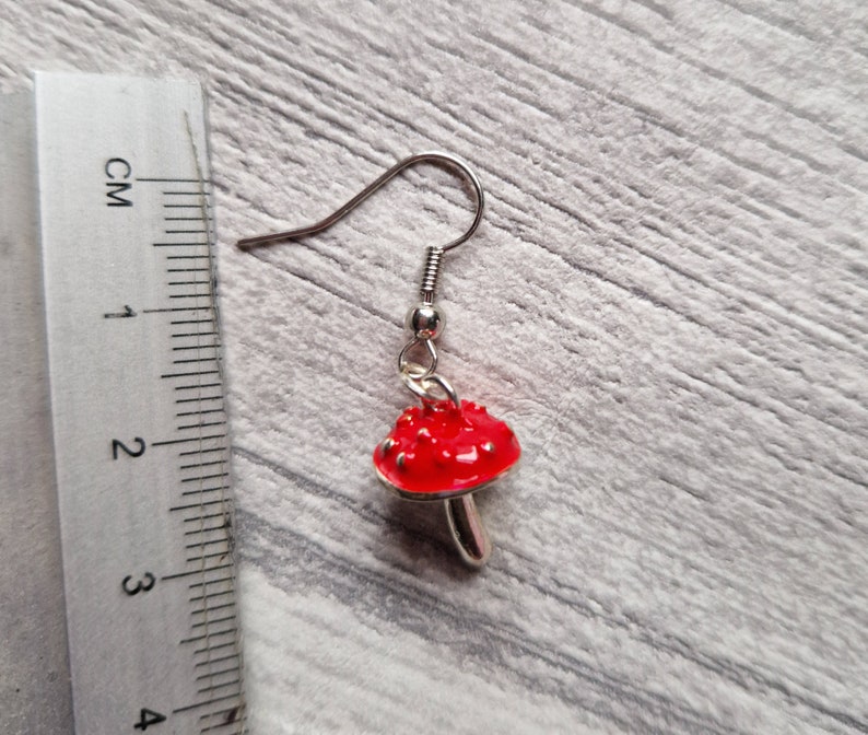 Red Agaric Mushroom Silver Earrings 3D Woodland Jewellery Wild Fungi Fungus Metal Forest Charm Nature Lover Autumnal Gift image 9