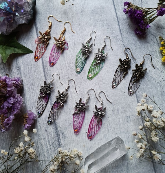 Purple and Iridescent Green Crystal Dragonfly Earrings Purple and Iridescent Green Crystal Dragonfly Earrings