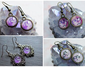 Cute Unicorn Art Earrings - Mythical Creatures Gift - Ear Wire Earrings - Handmade Accessories - Birthday Jewellery - For Women