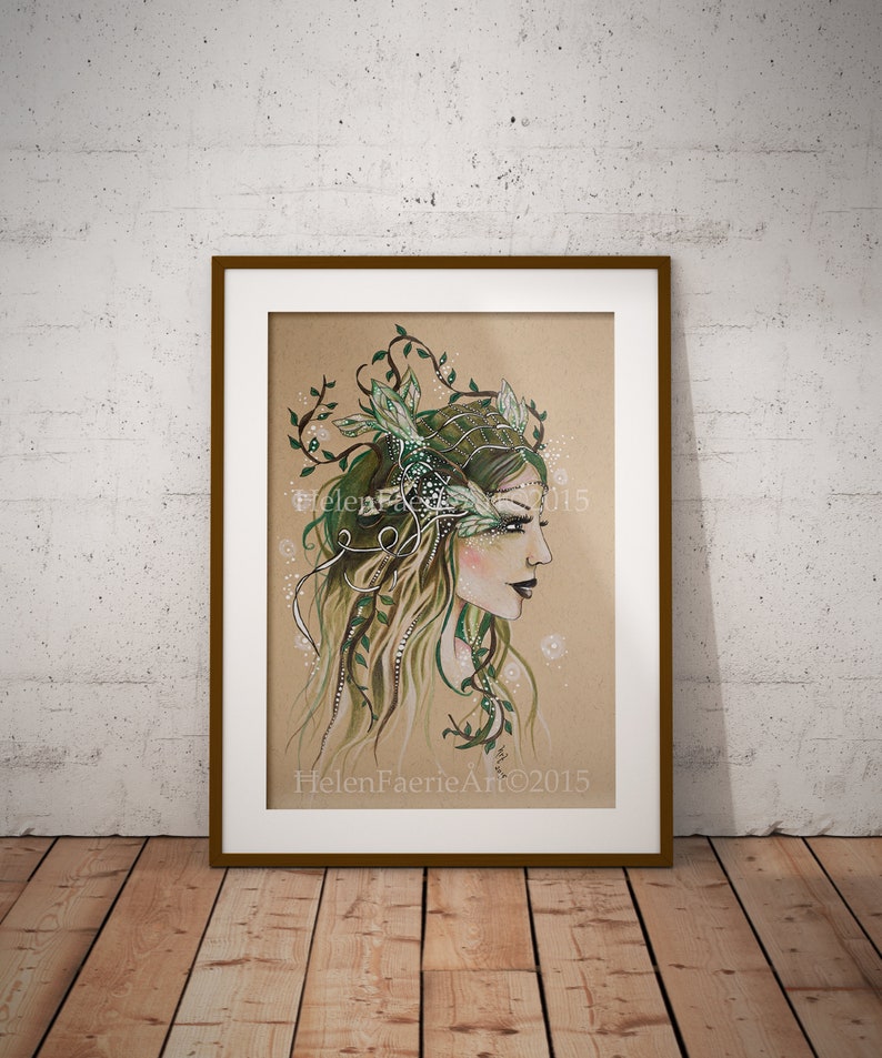 Woodland Fairy Art Print Fantasy Greeting Card Home Decor Poster Wall Print Ready To Frame Green Nature Faery Forest Lover Gifts A3 28 x 40 cm Print