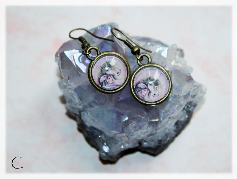 Cute Unicorn Art Earrings Mythical Creatures Gift Ear Wire Earrings Handmade Accessories Birthday Jewellery For Women C - Faery & Unicorn