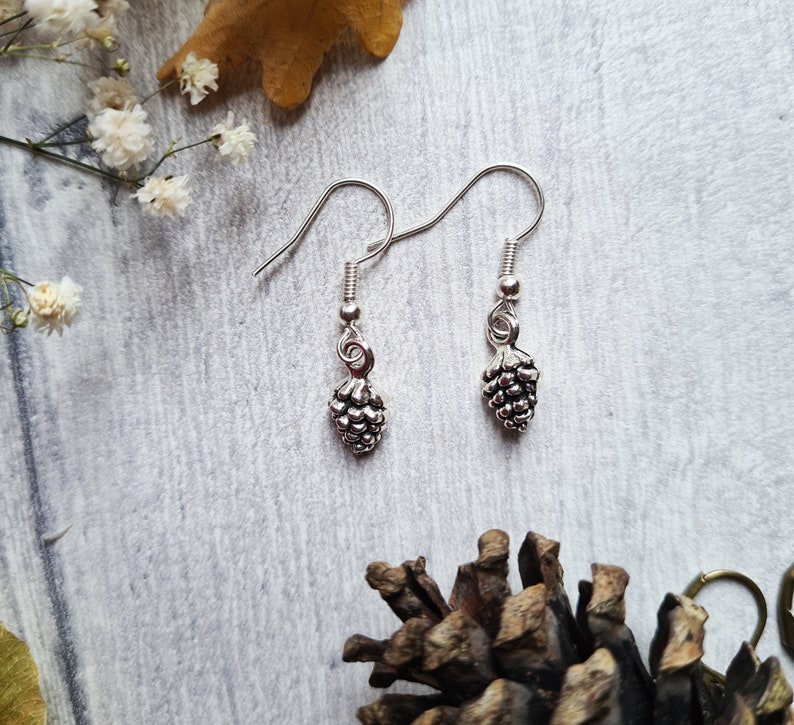 Acorn Woodland Drop Earrings English Oak Tree Pine Cones Bronze Jewellery Forest Magical Lover Celtic Symbols British Trees Love PINE CONES - SILVER