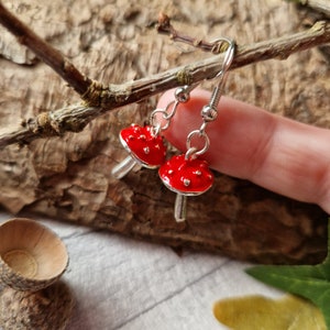 Red Agaric Mushroom Silver Earrings 3D Woodland Jewellery Wild Fungi Fungus Metal Forest Charm Nature Lover Autumnal Gift image 2