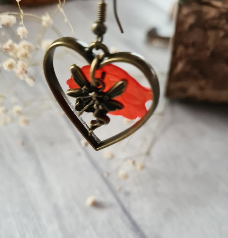 Bronze Fairy Heart Earrings Autumnal Leaves Woodland Forest Jewellery Drop Dangle Earrings Magical Jewellery Handmade Autumn Gift image 6