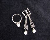 Jewelry Set Pearl Earrings and Ring Sterling Silver 925, Armenian Handmade Jewelry, Statement Dangle Earrings, Party Earrings
