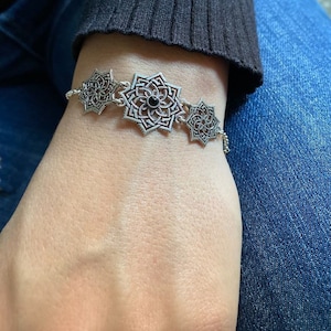 Armenian Ethnic Style Bracelet with eight pointed stars charms, Sterling Silver 925 Bracelet, Armenian Handmade Jewelry, Gift for Her image 2