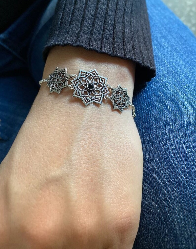 Armenian Ethnic Style Bracelet with eight pointed stars charms, Sterling Silver 925 Bracelet, Armenian Handmade Jewelry, Gift for Her image 2