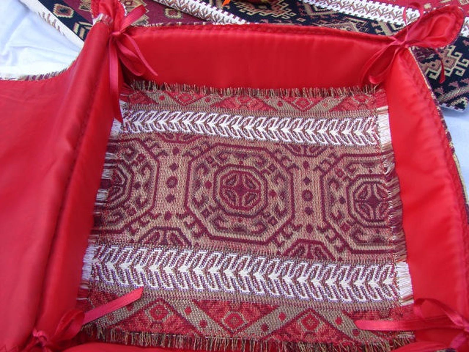 Handmade Fabric Bread Basket With Cover Armenian Carpet Etsy