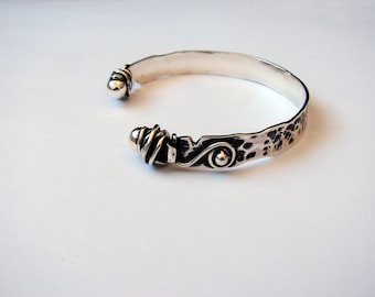 Bangle Cuff Bracelet, Sterling Silver 925, Boho Style Bracelet,  Armenian Handmade Jewelry, Gift for Her