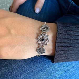 Armenian Ethnic Style Bracelet with eight pointed stars charms, Sterling Silver 925 Bracelet, Armenian Handmade Jewelry, Gift for Her image 5