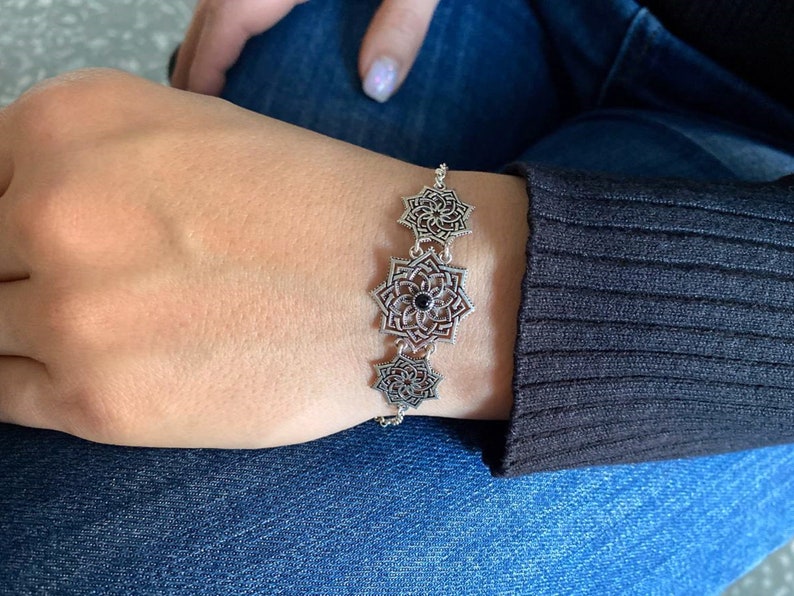 Armenian Ethnic Style Bracelet with eight pointed stars charms, Sterling Silver 925 Bracelet, Armenian Handmade Jewelry, Gift for Her image 5