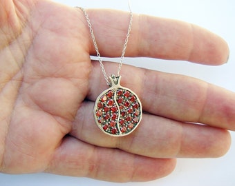 Juicy Pomegranate Pendant Sterling Silver 925 with Garnets - Armenian Handmade Jewelry, Gift for Her