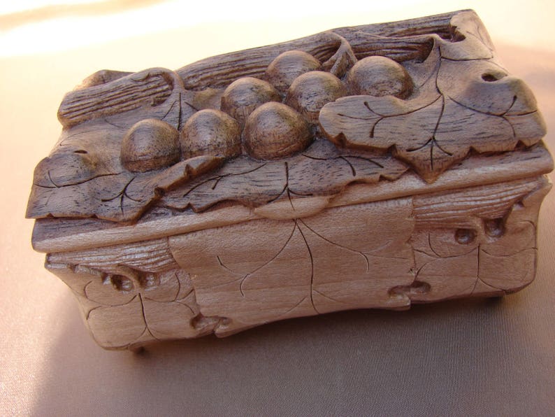 Wedding Gift Armenian Handmade S and M size Wooden Jewelry Box Grapes Hand Carved Jewelry Chest Storage Ring Box Gift For Her Keepsake Box