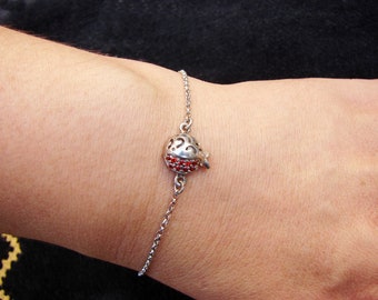 Bracelet Pomegranate charm 925 Sterling Silver Red Zircon, thin chain delicate bracelet - Armenian Handmade Jewelry, Gift for Her