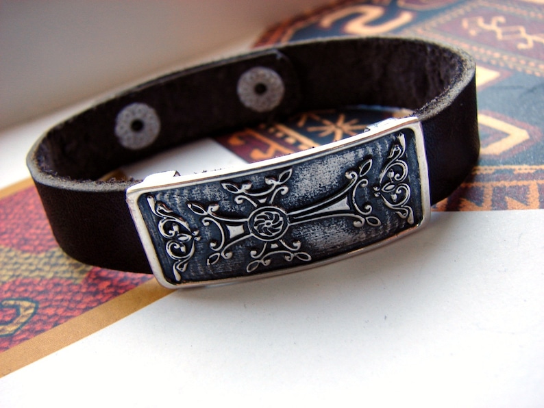 Leather & Silver Bracelet for Men and Women Genuine Leather - Etsy