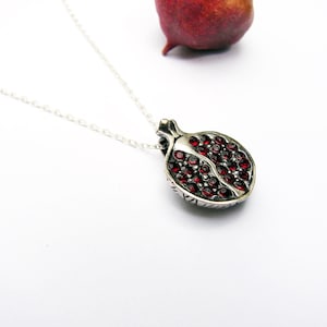 Pomegranate Pendant and Earrings Sterling Silver 925 with Red Zircons, Persephone Necklace, Armenian Handmade Jewelry, Gift for Her