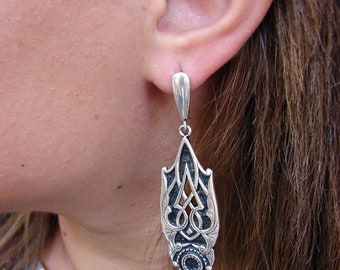 Long Earrings Sterling Silver 925, Ethnic Style, Armenian Handmade Jewelry, Statement Dangle Earrings, Party Earrings, Gift for Her