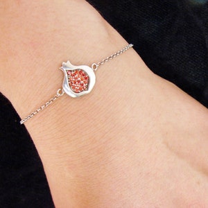 Pomegranate Bracelet 925 Sterling Silver Red Zircon, thin chain delicate bracelet - Armenian Handmade Jewelry, Gift for Her