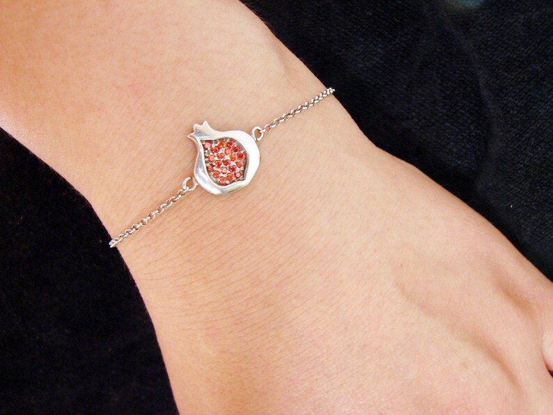 Pomegranate Bracelet 925 Sterling Silver Red Zircon, thin chain delicate bracelet - Armenian Handmade Jewelry, Gift for Her