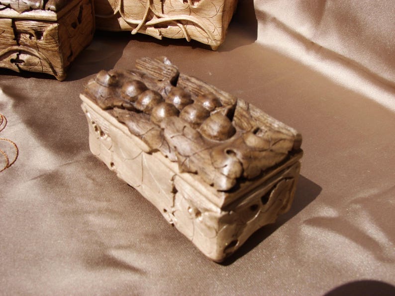 Wedding Gift Armenian Handmade S and M size Wooden Jewelry Box Grapes Hand Carved Jewelry Chest Storage Ring Box Gift For Her Keepsake Box